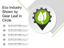 Eco industry shown by gear leaf in circle