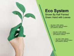 Eco system shown by half painted green hand with leaves
