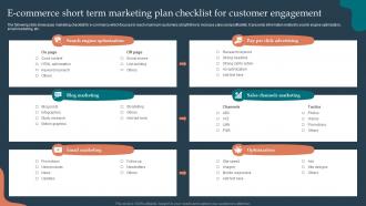 Ecommerce Short Term Marketing Plan Checklist For Customer Engagement