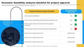 Economic Feasibility Analysis Checklist For Approval Project Feasibility Assessment To Improve