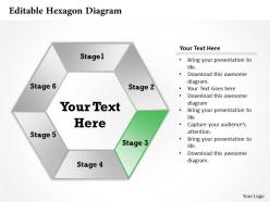 Editable hexagon diagram powerpoint template slide