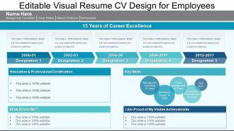 Editable visual resume cv design for employees