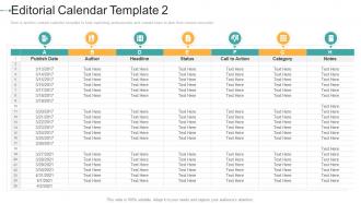 Editorial calendar template author how to create a strong e marketing strategy ppt topics
