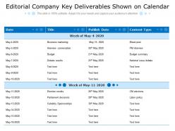 Editorial company key deliverables shown on calendar