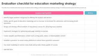 Education Marketing Strategies Evaluation Checklist For Education Marketing Strategy