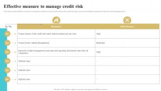 Effective Measure To Manage Credit Risk Bank Risk Management Tools And Techniques