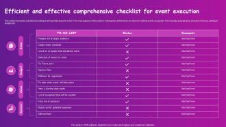 Efficient And Effective Comprehensive Checklist For Event Execution