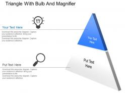 Ei triangle with bulb and magnifier powerpoint template slide