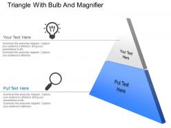 Ei triangle with bulb and magnifier powerpoint template slide