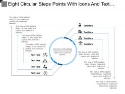 Eight circular steps points with icons and text holders