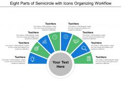 Eight parts of semicircle with icons organizing workflow