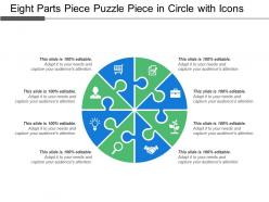 Eight parts piece puzzle piece in circle with icons
