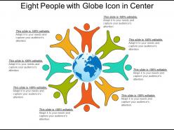 Eight people with globe icon in center