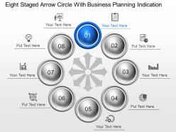 Eight staged arrow circle with business planning indication powerpoint template slide