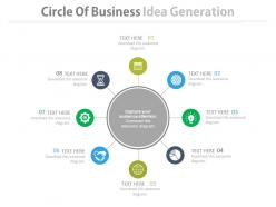 Eight staged circle of business idea generation flat powerpoint design