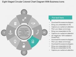 Eight staged circular colored chart diagram with business icons flat powerpoint design