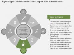 Eight staged circular colored chart diagram with business icons flat powerpoint design