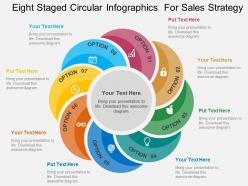 Eight Staged Circular Infographics For Sales Strategy Flat Powerpoint Design