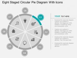 Eight staged cirular pie diagram with icons flat powerpoint design