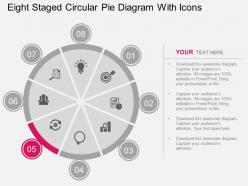 Eight staged cirular pie diagram with icons flat powerpoint design
