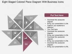 Eight staged colored piece diagram with business icons flat powerpoint design