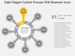 Eight staged cyclic process with business icons flat powerpoint design