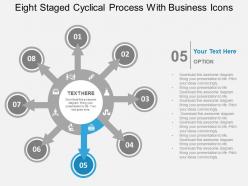 Eight staged cyclic process with business icons flat powerpoint design