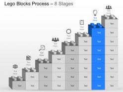 Eight staged lego blocks bar graph and business icons powerpoint template slide