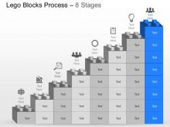Eight staged lego blocks bar graph and business icons powerpoint template slide