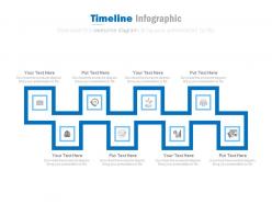 Eight staged linear timeline infographics for banking solutions powerpoint slides