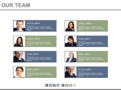 Eight staged organizational chart for team members powerpoint slides