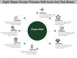 Eight steps circular process with icons and text boxes