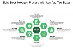 Eight steps hexagon process with icon and text boxes