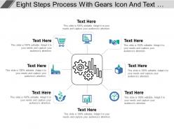 Eight steps process with gears icon and text holders