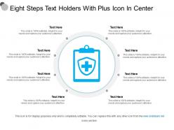 Eight steps text holders with plus icon in center