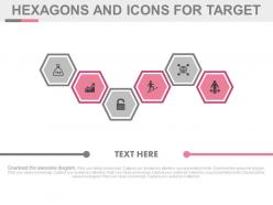 Ek six staged hexagons and icons for target flat powerpoint design