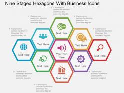 El nine staged hexagons with business icons flat powerpoint design