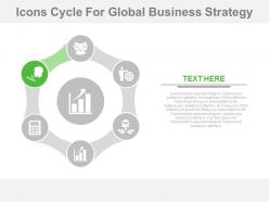 El six staged icons cycle for global business strategy flat powerpoint design