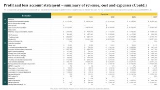 Elderly Care Business Plan Profit And Loss Account Statement Summary Of Revenue BP SS Multipurpose Idea