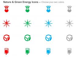 Electric charging station solar energy sustainability petrol pump ppt icons graphics
