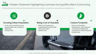 Electric mobility startup problem statement highlighting customers having difficulties in commuting