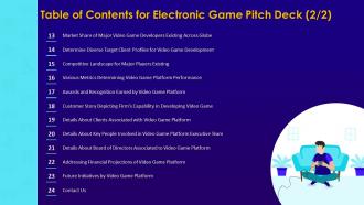 Electronic game pitch deck table of contents for electronic game pitch deck
