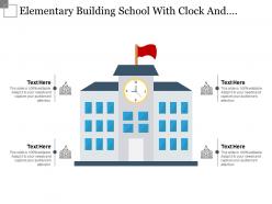 Elementary building school with clock and flag icon