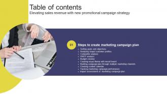 Elevating Sales Revenue With New Promotional Campaign Strategy Table Of Contents Strategy SS V