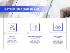 Elevator pitch option service product ppt powerpoint presentation visual aids backgrounds