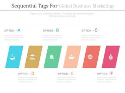 Em six staged sequential tags for global business marketing flat powerpoint design