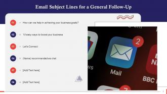 Email Subject Lines For General Follow Up In Sales Training Ppt