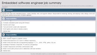 Embedded Software Engineer Job Summary