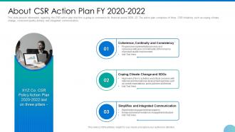 Embedding csr and sustainability work culture about csr action plan fy 2020 to 2022