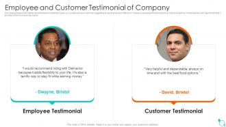 Employee and customer testimonial of company deliveroo investor funding elevator